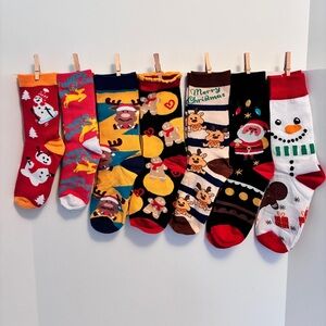 Family Christmas Sock Assortment 7 Pairs Santa Snowmen Reindeer NWOT